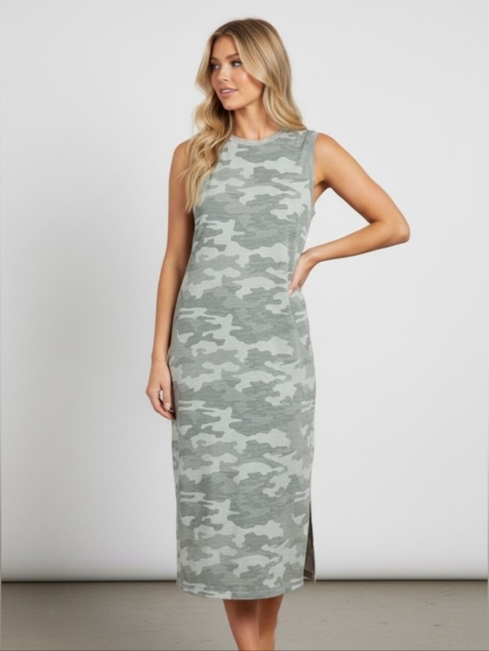 NWT! Universal Thread,  Sage Green Camo Sleeveless Midi Dress, Size Small
